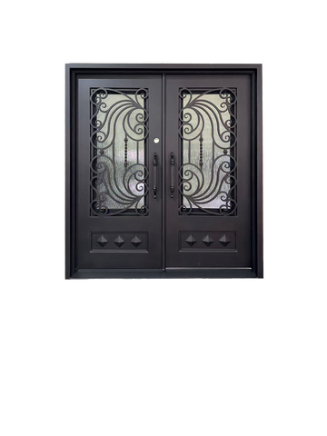 Wrought Iron NFD:73 1/4"x 97"x6",LI,108,CS007,Rainstorm Glass Iron Door