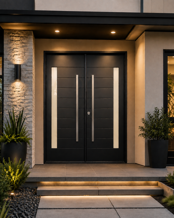 60X80 MODERN EXTERIOR COMPOSITE DOOR CT01 RH BLACK, SANDBLASING GLASS.